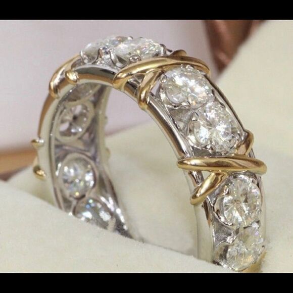 Two Tone X O Eternity wedding Band Ring - Picture 2 of 4